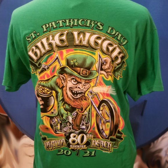 NWOT Green 2021 80th Anniv Bike Week Tshirt St. Patty's Day LG - Picture 2 of 5